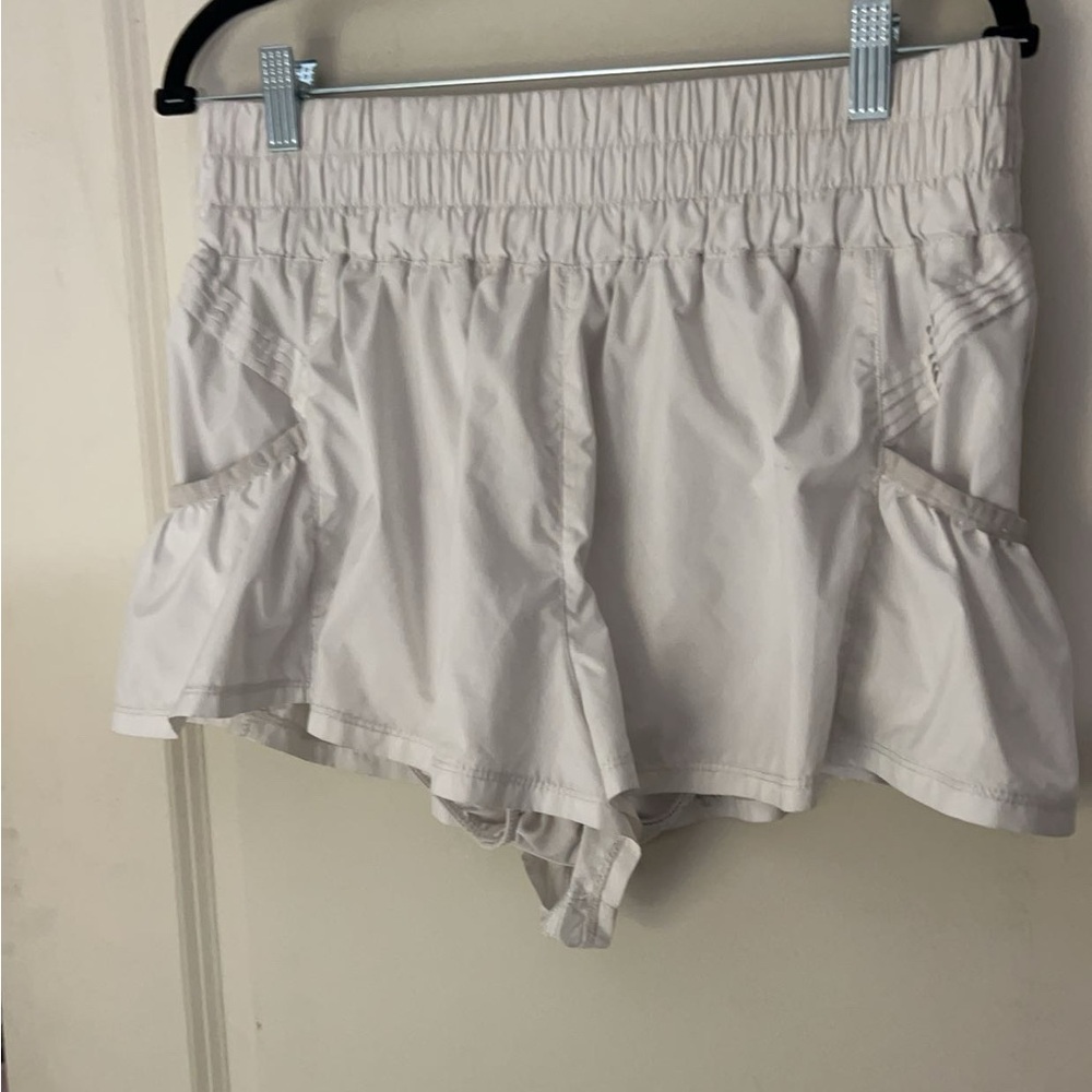 FP Movement by Free People White Athletic Shorts with Ruffled Hem